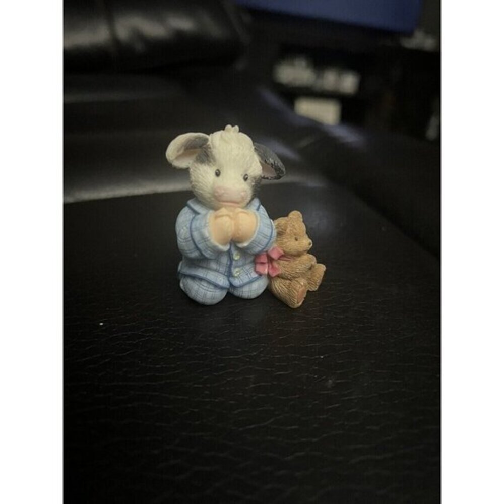 Enesco Jesus Loves Moo Figurine 1998‎ Mary Rhyner-Nadig Cow Teddy Bear